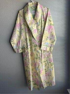 Yellow and Pink Floral 100%Cotton Robe with Hydrangea Print